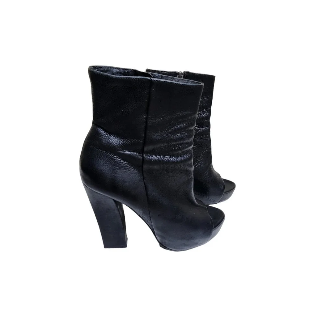 Allsaints women's black leather peep toe platform ankle booties 6.5M - Picture 7 of 10